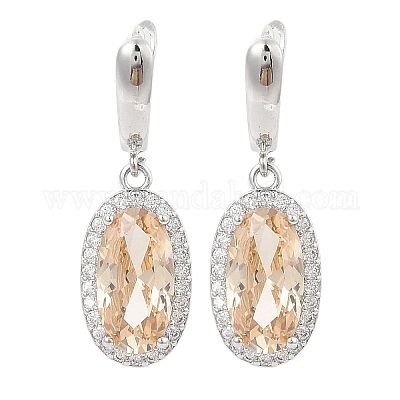 Латунные серьги-гвоздики с паве из кубического циркония овальной формы для женщин EJEW-I304-24P-10-1