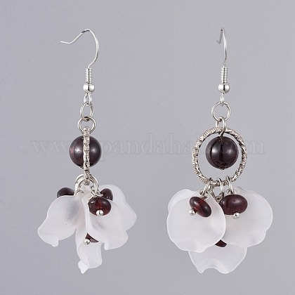 ダングルピアス 天然ガーネットチップビーズ付 つや消しアクリルパーツ 真鍮のピアスフックと鉄のパーツ 花 58 61mm ピン 0 6mmの通販 Jp Pandahall Com
