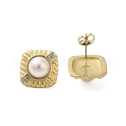 Квадратные серьги-гвоздики из нержавеющей стали 304 с жемчугом для женщин EJEW-U020-26G-1