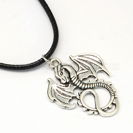 Dragon Zinc Alloy Pendant Necklaces with Waxed Cord and Iron Findings NJEW-R228-34AS-1