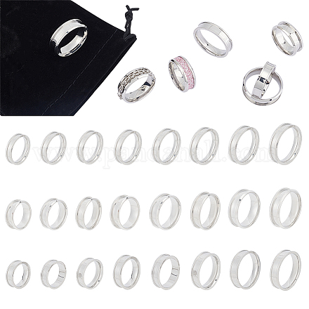Unicraftale 24 pz 3 stili anello con nucleo vuoto 8 dimensioni anello scanalato in acciaio inossidabile con sacchetti di velluto anello rotondo vuoto per anello intarsiato creazione di gioielli regalo colore acciaio inossidabile STAS-UN0044-15-1