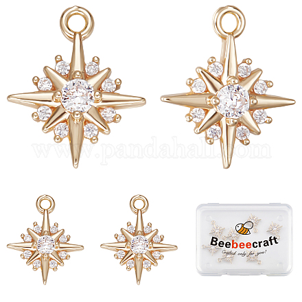Beebeecraft 14Pcs Star Charms 14K Gold Plated Micro Pave Cubic Zirconia Charms North Star Pendant Charms for DIY Necklace Earrings Wedding Anniversary Summer Party Jewellery Making KK-BBC0005-16-1