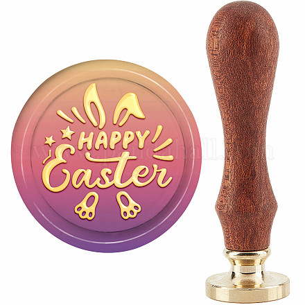 CRASPIRE Happy Easter Wax Seal Stamp Rabbit Sealing Wax Stamps Paw Print 30mm Retro Removable Brass Stamp Head with Wood Handle for Wedding Invitations Halloween Christmas Thanksgiving Gift Packing AJEW-WH0184-0790-1