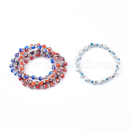 Handgemachte runde Armbänder mit Bunte Malerei-Perlen des bösen Blicks BJEW-JB05974-1