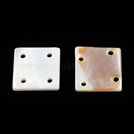 天然淡水シェルボタン  4穴  正方形  乳白色  14~16.5x14~16.5x1.5~2mm  穴：1.5mm SHEL-N032-215-1