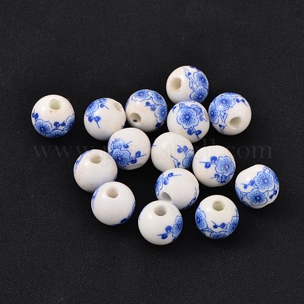 Fatti a mano perle di porcellana bianca e blu CF192Y-1