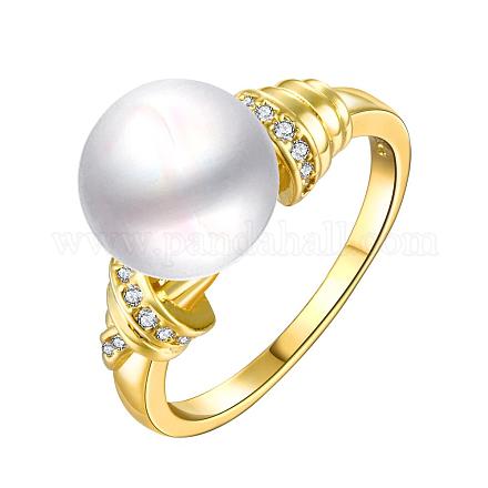 Brass Round Shell Pearl Finger Rings RJEW-BB05571-1-1