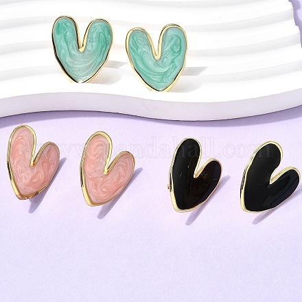 Серьги-гвоздики Heart 201 из нержавеющей стали с эмалью EJEW-Z151-12G-02-1