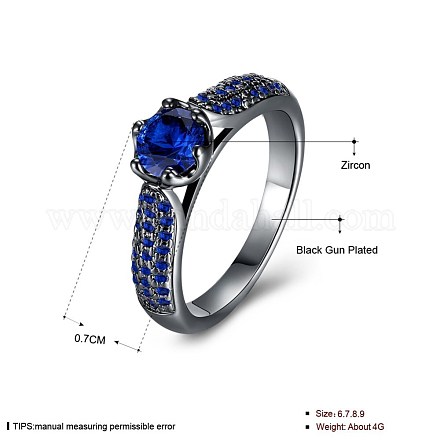 トレンドの真鍮製キュービックジルコニア指輪  ブルー  ガンメタ色  usサイズ7（17.3mm） RJEW-BB27414-C-7-1