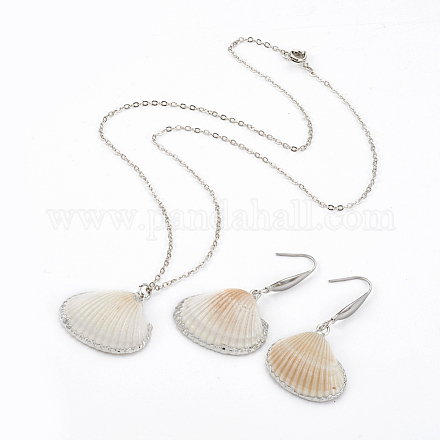 Electroplate Spiral Shell Pendant Necklaces and Dangle Earrings Jewelry Sets SJEW-JS01007-02-1