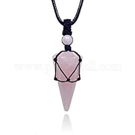 Ожерелья с подвеской в виде конуса из натурального розового кварца PW-WG75823-01-1