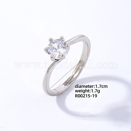Плоское круглое регулируемое кольцо из платиновой латуни с фианитами EG7863-15-1