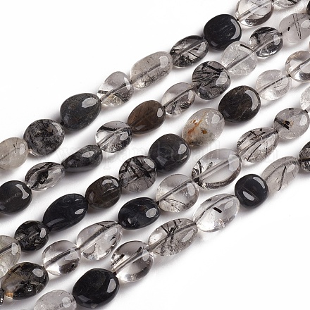 Quartz naturel tourmaliné / perles de quartz rutile noires G-D0002-D53-1