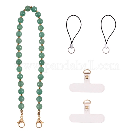 Natural Green Aventurine & 304 Stainless Steel Round Beaded Mobile Straps HJEW-SW00043-03-1