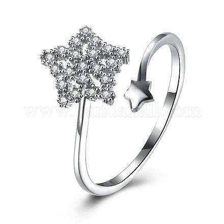 Adjustable Star Trendy Sterling Silver Cubic Zirconia Cuff Finger Rings RJEW-BB15275-1