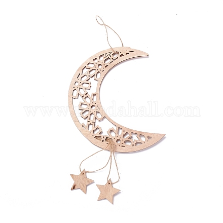 Ornement pendentif en bois inachevé lune et fleur WOOD-M003-02-1