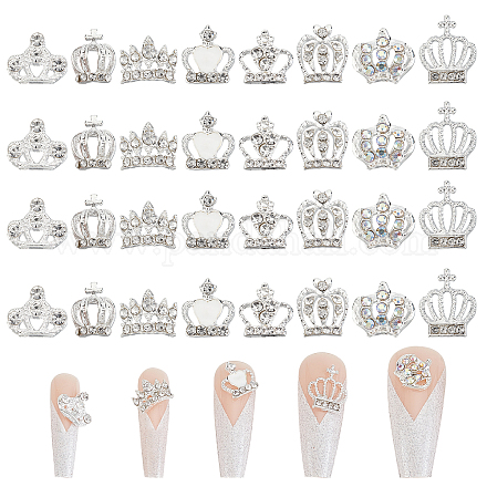SUPERFINDINGS 32Pcs 8 Style Crown Nail Art Rhinestones Decoration Silver Nail Art Cabochons Alloy DIY Manis Decoration Accessories for Women and s MRMJ-FH0001-20-1