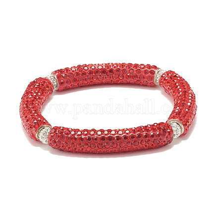 Bling strass en pâte polymère tube incurvé perles bracelet extensible pour les femmes BJEW-JB07490-04-1