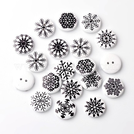 Rotonda e piatta con fiocco di neve a 2 foro bottoni in legno stampato BUTT-M014-16-1