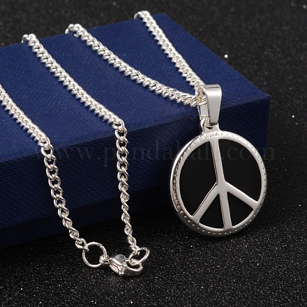 Peace Sign 304 Stainless Steel Enamel Pendant Necklaces NJEW-O097-13-1