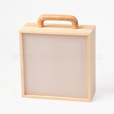 木製収納ボックス  アクリル透明カバーとハンドル付き  正方形  バリーウッド  19.5x8.5x23cm CON-B004-01A-1