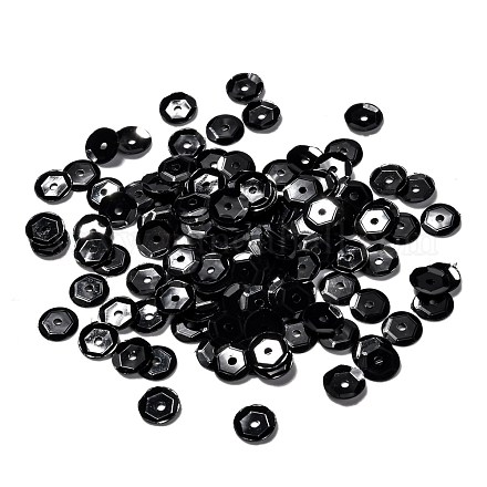 プラスチックスパンコールビーズ  半カップ状のスパンコールビーズ  中ハート孔  ブラック  4x0.5mm  穴：1mm PVC-A001-4mm-11-1