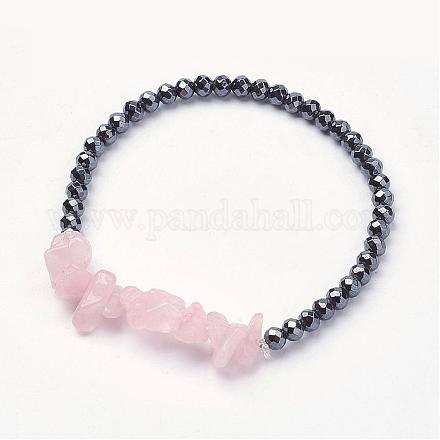 Bracelets extensibles en quartz rose naturel BJEW-JB02839-01-1