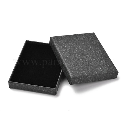 長方形クラフト紙リングボックス  スナップカバー  スポンジマット付き  アクセサリー箱  ブラック  9.7x7.7x1.7cm  インナーサイズ：90x70mm CBOX-L010-B04-1