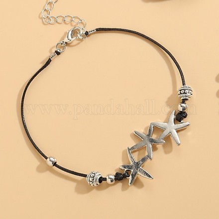 Летние пляжные браслеты из сплава черного цвета с вощеным шнуром FS-WGACEA5-03-1