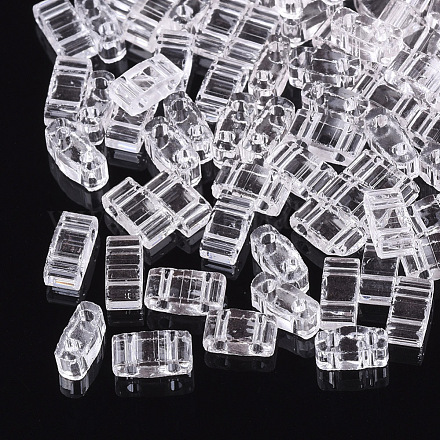 2ホールガラスシードビーズ  透明色  長方形  透明  4.5~5.5x2x2~2.5mm  穴：0.5~0.8mm SEED-T003-01B-02-1