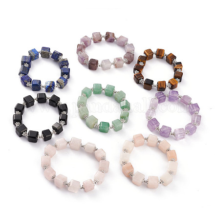 Bracelets extensibles en perles cubiques de pierres précieuses naturelles BJEW-H542-A-G-1