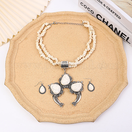 Комплекты из ожерелий и серег-подвесок из синтетической бирюзы в форме капли для женщин FS-WG379CB-01-1