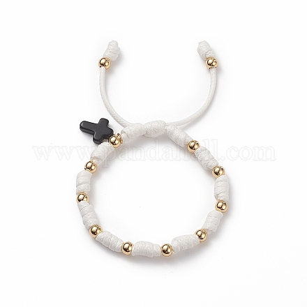 Bracelet à breloques croix turquoise synthétique (teint) BJEW-TA00182-01-1