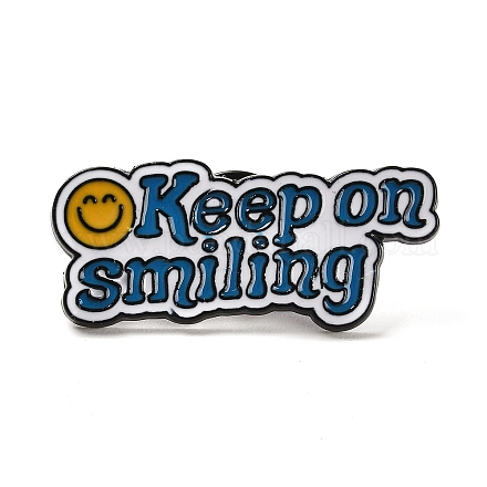 感動の言葉「笑顔を絶やさない」エナメルピン  バックパックの服用の黒の合金ブローチ  スチールブルー  15x34.5x1mm JEWB-Z014-05C-EB-1