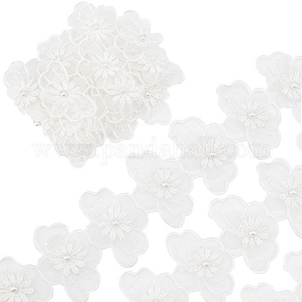 GORGECRAFT 3 Yards 3D Flower with Pearl Bead Lace Edge Trim 6cm Width 3-Layers Embroidered Lace Mesh Flower White Edging Trimmings Fabric Beads Butterfly Shape Floral Applique for DIY Sewing Craft OCOR-GF0002-53-1