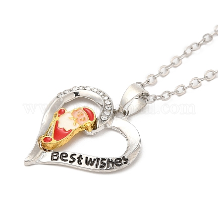 Heart with Word Best Wishes Zinc Alloy Pendant Necklaces for Christmas NJEW-M203-02A-GP-1