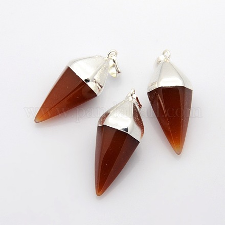 Bicone Natural Carnelian Pendants with Silver Tone Brass Findings G-P053-P26B-1