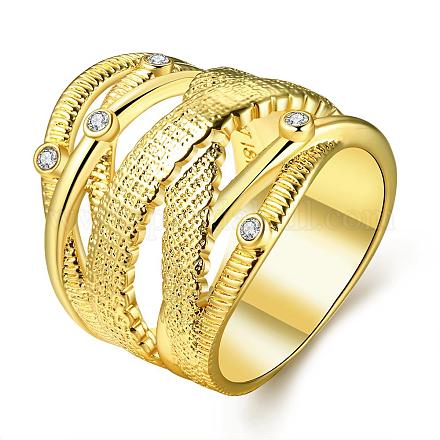 Classic Real 18K Gold Plated Tin Alloy Czech Rhinestone Wide Band Finger Ring RJEW-BB00968-02-1