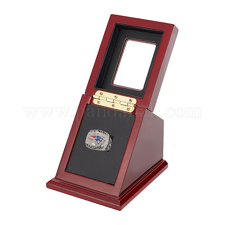 AHANDMAKER Ring Storage Box 1 Post Ring Display Case Wooden Shadow Box for Championship Rings Display for Baseball Basketball Hockey Sports Fans CON-WH0089-48-1