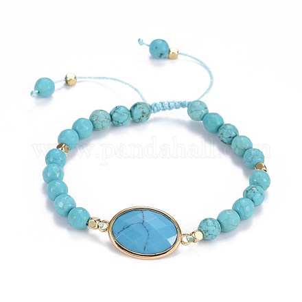 Bracelets de perles tressées en turquoise synthétique BJEW-JB04210-02-1