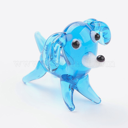 手作りランプワーク子犬ホームディスプレイ装飾  3dビーグル犬  ディープスカイブルー  25x16x17mm LAMP-J084-24-1