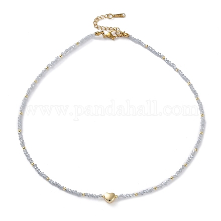 201 collier pendentif coeur en acier inoxydable avec perles de verre NJEW-Z029-02B-1