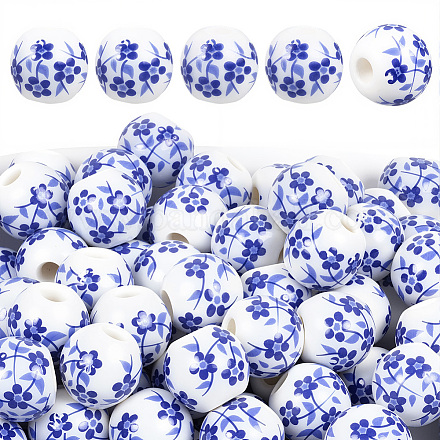 180 шт. фарфоровые керамические бусины ручной работы с цветочным принтом PORC-LT0001-08A-1