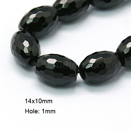 Natural Black Onyx Beads Strands G-E039-FR2-14x10mm-1
