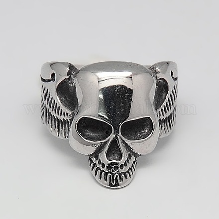 Personalized Retro Halloween Jewelry Skull Rings RJEW-F006-194-23mm-1