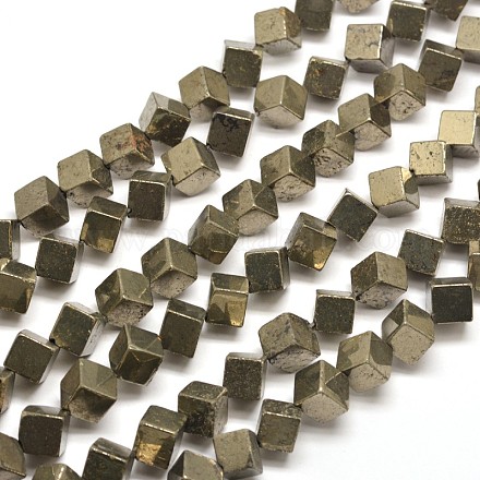Natural Pyrite Cube Beads Strands G-I125-98-8x8mm-1