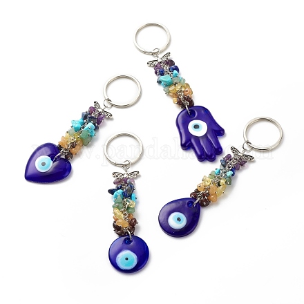 Porte-clés pendentifs en perles de pierre naturelle et synthétique et faits à la main au chalumeau KEYC-JKC00344-1