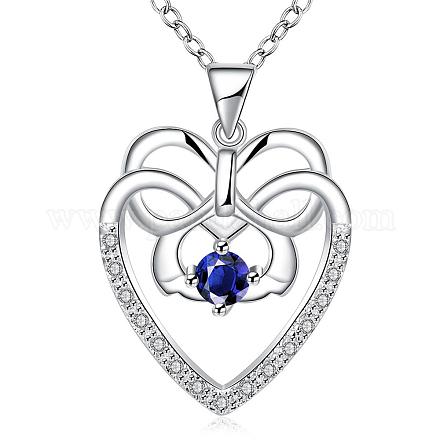 Silver Plated Brass Cubic Zirconia Heart Pendant Necklaces For Women NJEW-BB07259-B-1