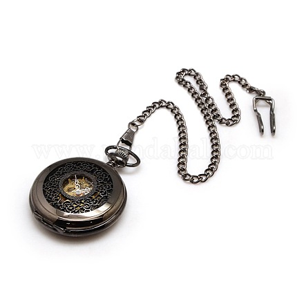 Plana redonda colgante de relojes de bolsillo mecánico de aleación steampunk joyas WACH-M035-01B-1