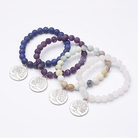 Bracelets de perles en pierre naturelle mate avec breloque BJEW-JB02617-1